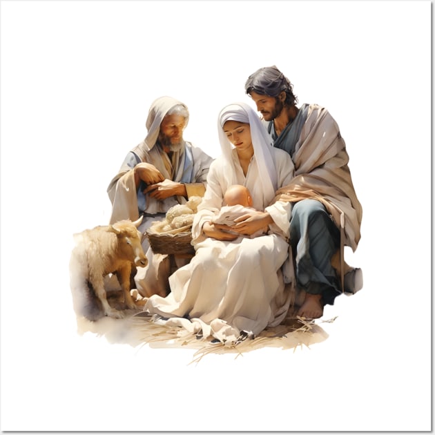 Watercolor Nativity Scene Wall Art by nomanians